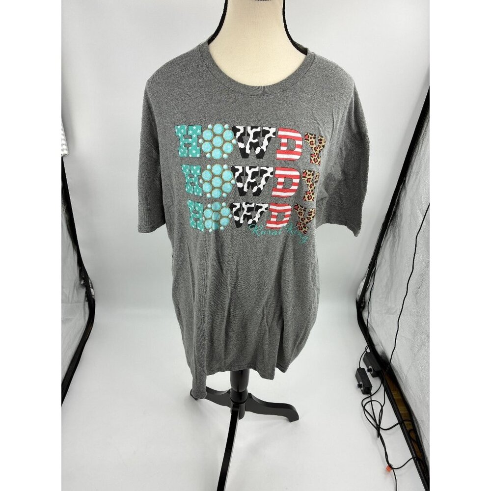 Rural King Womens XL Graphic T-Shirt Gray Short Sleeve Farm American Howdy Tee